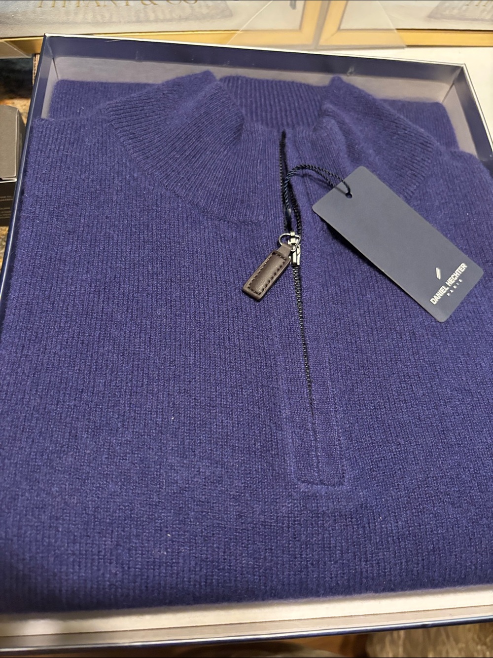 Daniel Hechter Men's 1/4 Zip Mock 100% Double Cashmere Sweater in Deep Purple - Picture 2 of 4